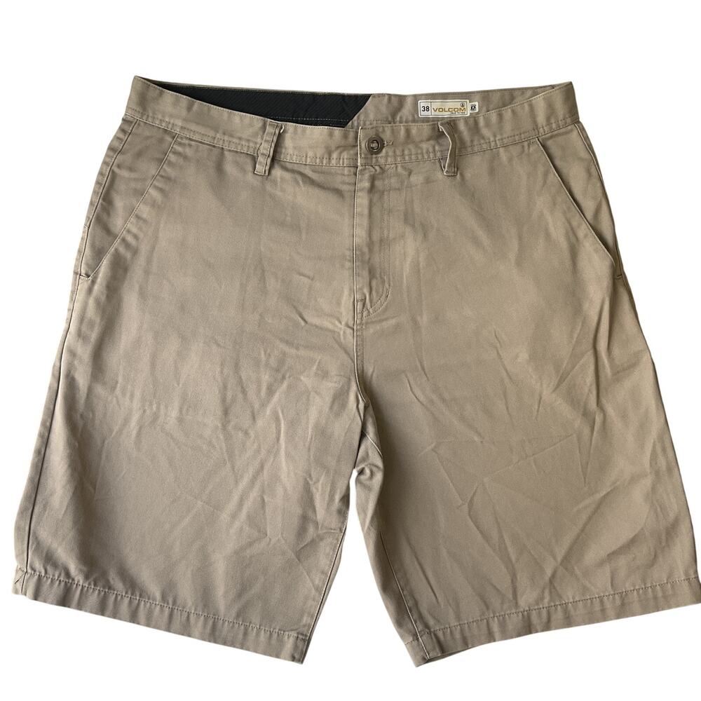 Volcom Men Shorts Size 38 Khaki Chino Twill Logo 10" Inseam & 39” Waist